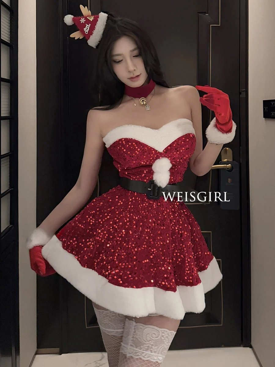 

Sexy Christmas New Year Party Costume Pure Desire Deer Suit Rabbit Girl Uniform Korean Velvet Material Stage Performance Outfit