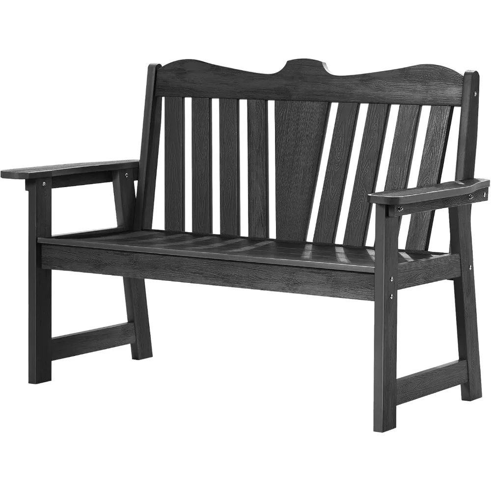 

Outdoor Bench, 2-Person Weatherproof Garden Bench with Wide Armrests and Backrest, All-Weather Patio Bench Will not Ro