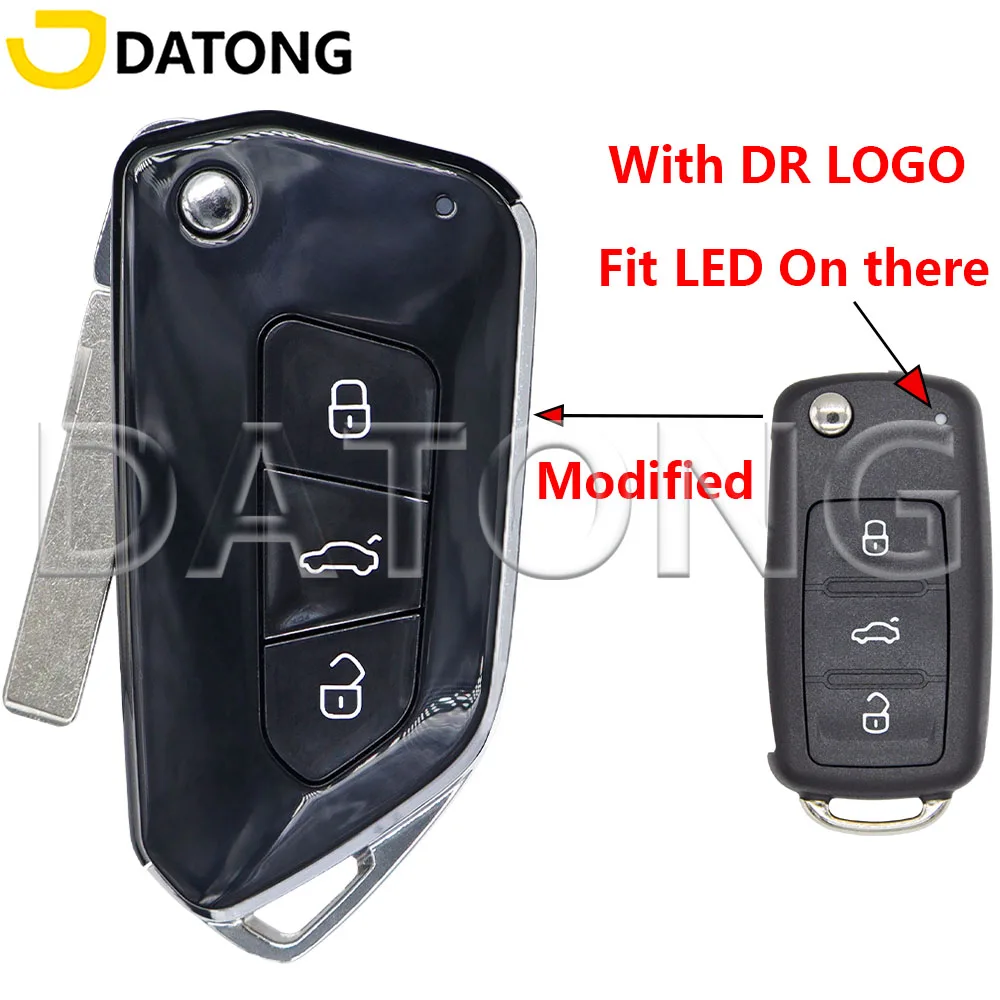 Capa/Carcaça de Chave Automotiva Modificada Datong World para Volkswagen VW Golf Polo Jetta Tiguan Beetle Passat Caddy Touareg Skoda Seat