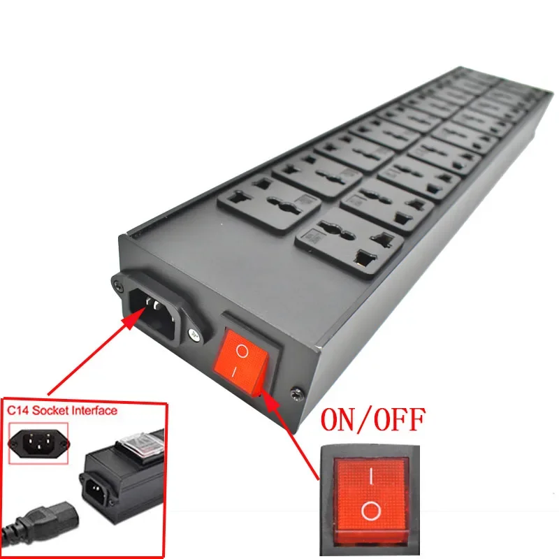 Imagem -02 - Pdu Electrical Power Strip Soquete Rede Cabinet Rack Universal Brasil Socket C14 Port Eua C13 16a Itália Reino Unido Tailândia Brasil 16 ou 18 ac Output