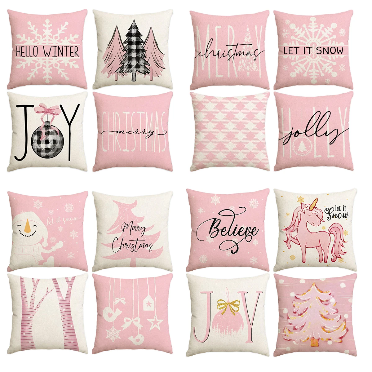 1/4pcs Christmas Pillow Cover, Pink Printed Cushion Cover, Farmhouse Decorative Sofa, Christmas Decoration (without Pillow Core)