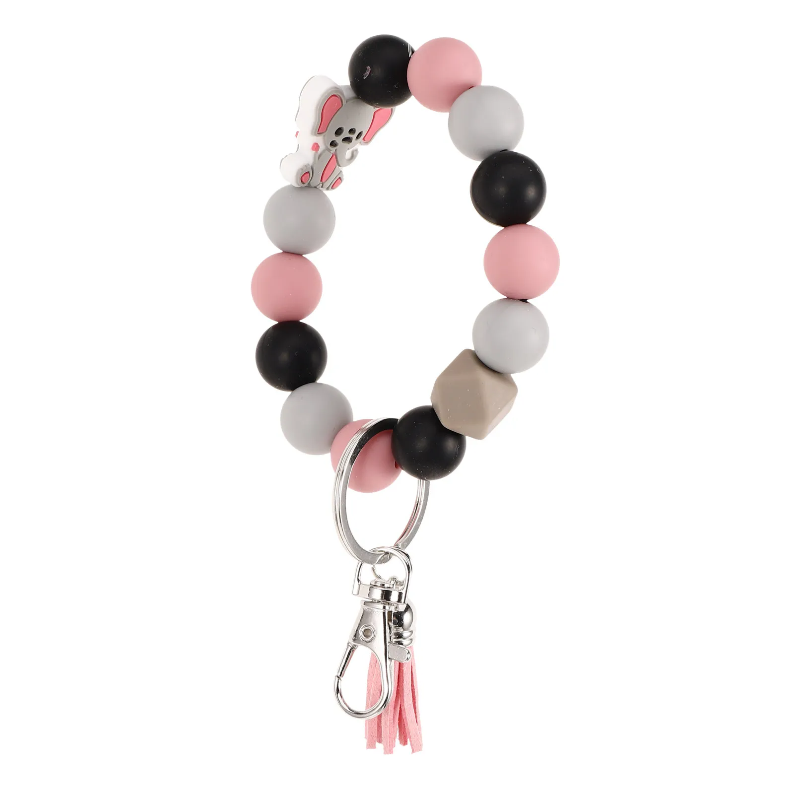 

Silicone Beaded Keychain Wristlet Bangle Design Smooth Detailed Craftsmanship Beaded Bracelet Key Ring for First Home