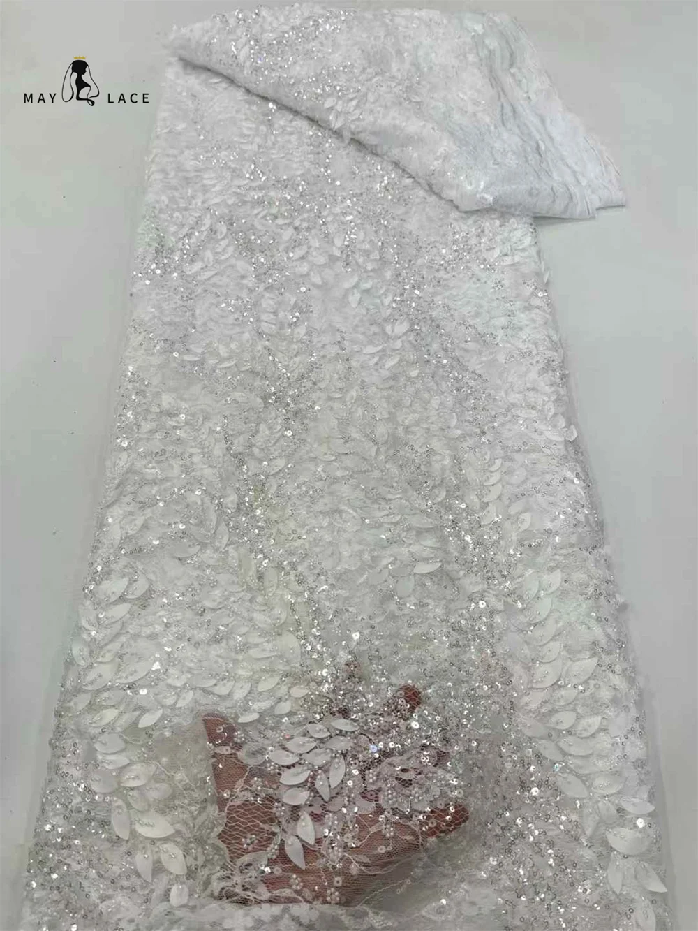 

French Tulle Lace Fabric 2025 High Quality Groom Sequins Lace 5 Yards African Luxury Sequins Mesh Lace For Women Evening Dress
