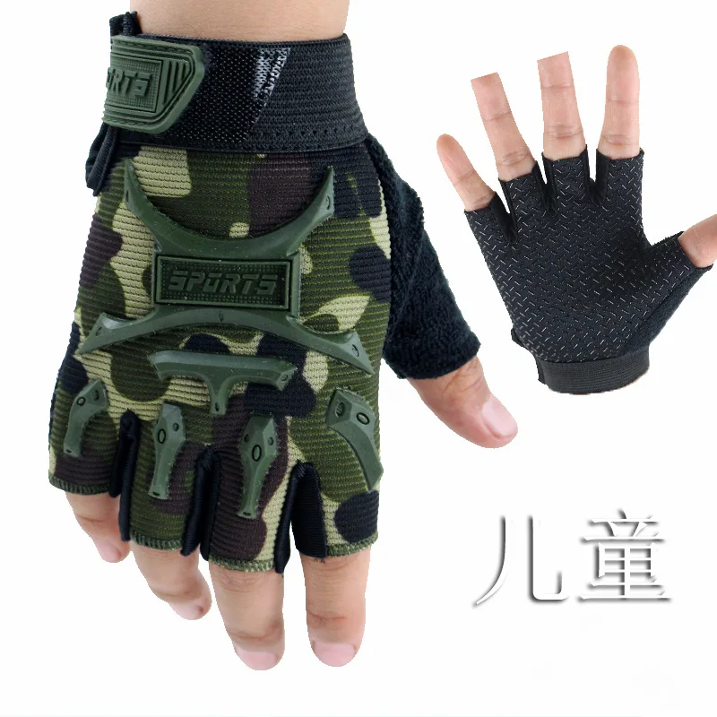 1Pair Kids Tactical Fingerless Gloves Army Military Camo Anti-Skid Mittens Half Finger Boys Girls Children Outdoor Sport Cycling