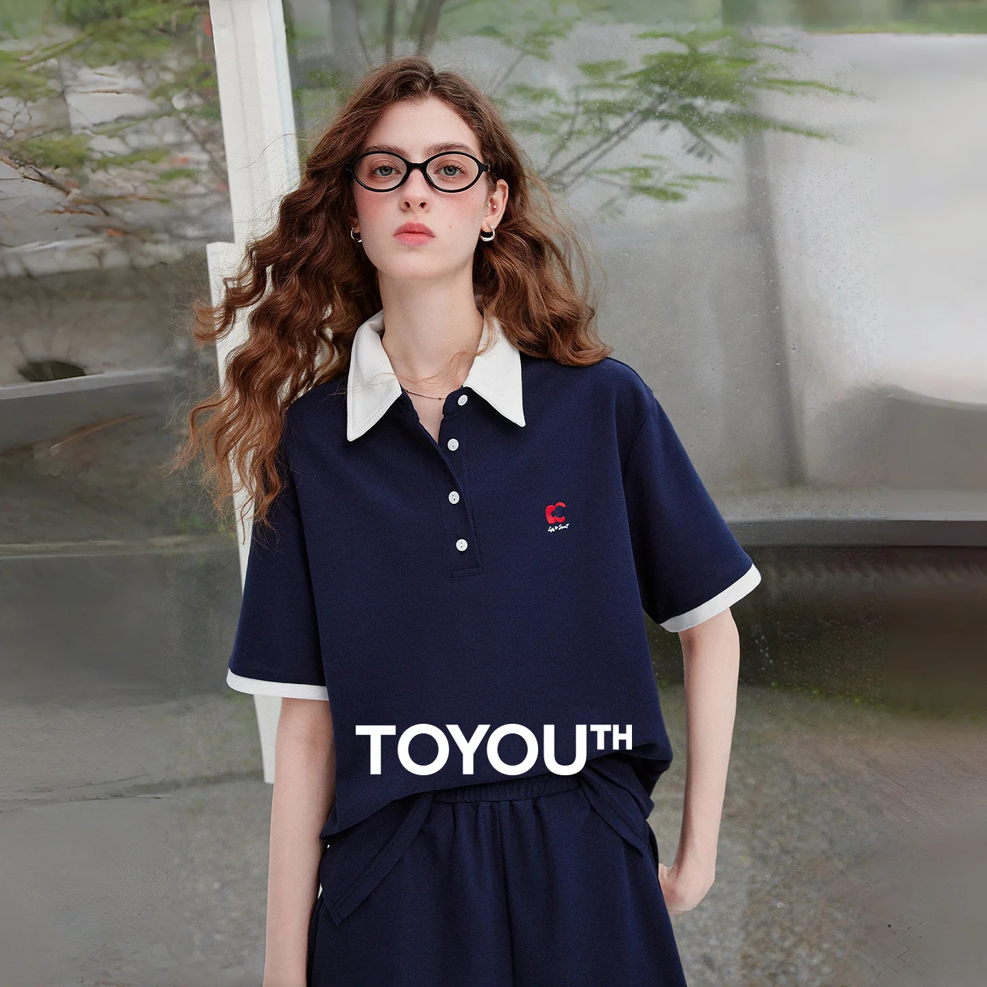 TOYOUTH Qingcongquan Women's Polo Shirt Shorts Two Piece Set 2026 Autumn New Color Block Preppy Style Casual Sports Outfits