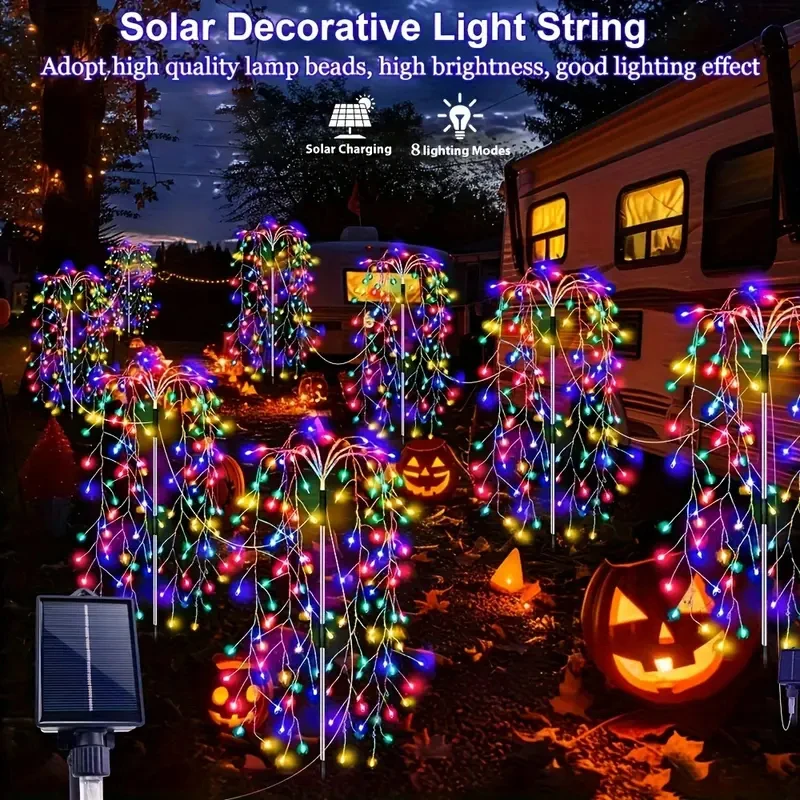 Feux d'artifice à énergie solaire, 4 pièces, 8 Modes d'éclairage, décoration extérieure de jardin, lumières féeriques pour Camping, mariage, cour, noël