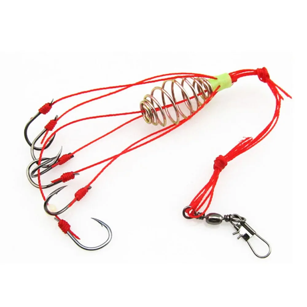 4Pcs Explosion Fishing Hook Lure Bait Feeder Cage Sharp with Stainless Steel Springs