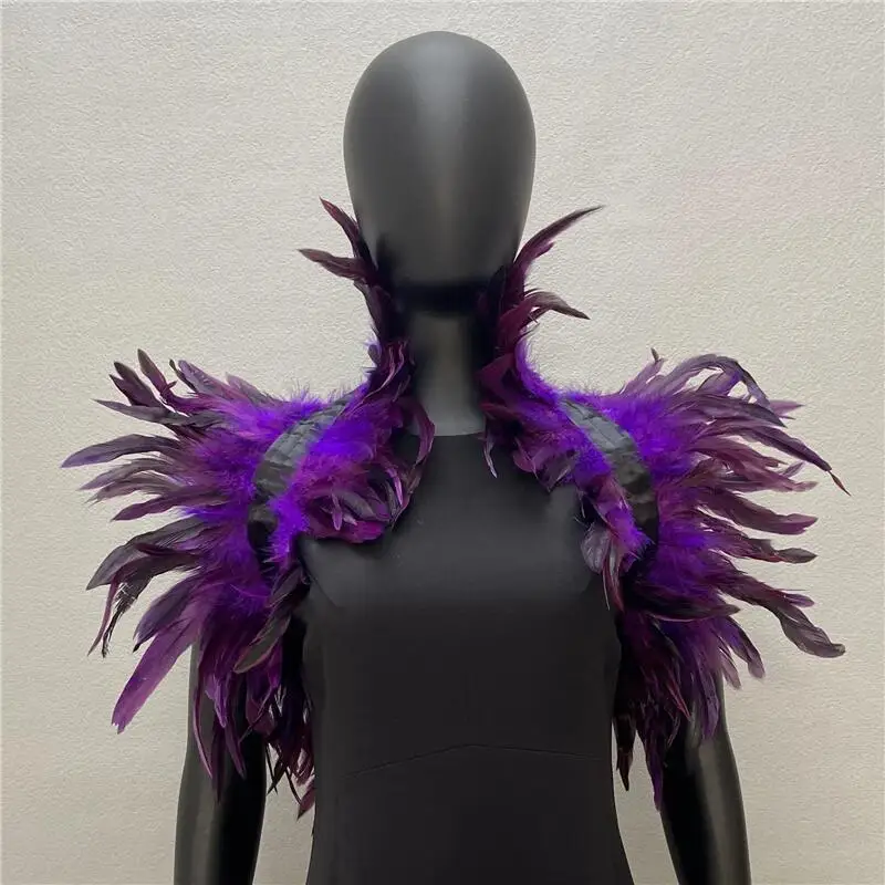 Chal de capa de plumas con cuello de encaje, traje de actuación en escenario suave para baile, gala, fiesta de noche, versátil con chalecos, vestidos