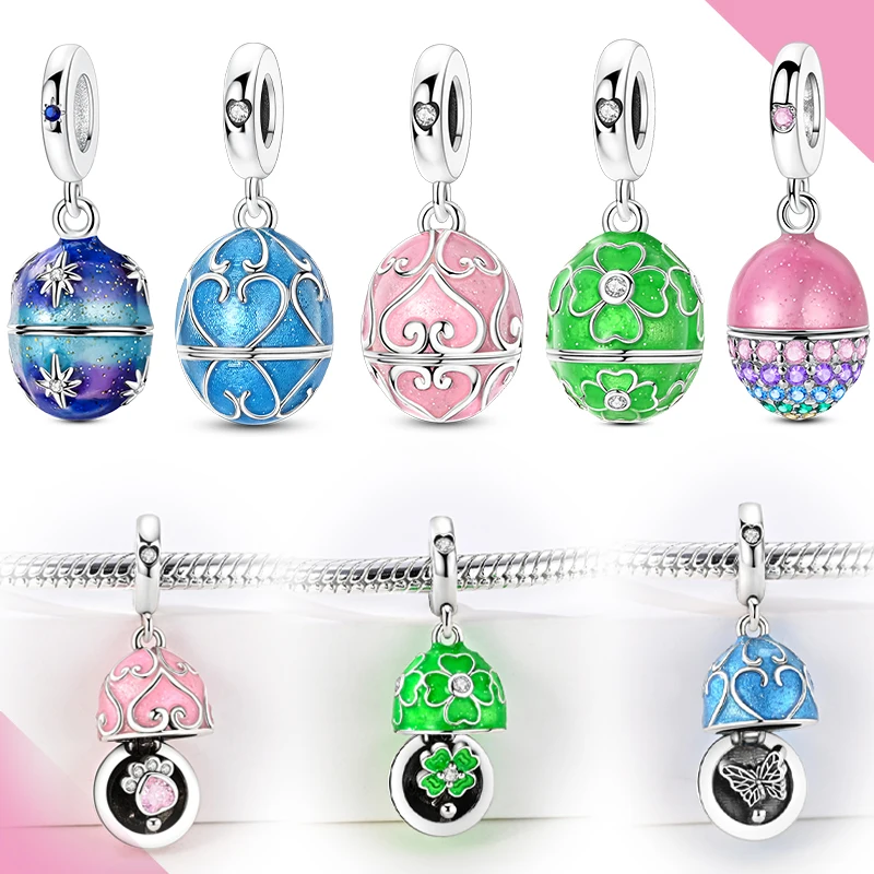 Charms 925 Sterling Silver Originales Easter Egg Openable Interesting Pendant Fit Bracelet DIY For Woman Gift Jewelry