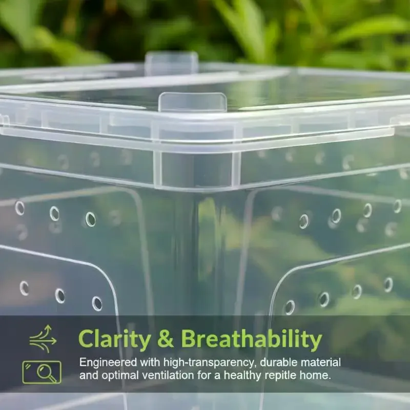 Transparent Reptile Tank Breeding Box Stackable Ventilated Reptile Terrarium View Escape-Proof Turtle Lizard Transport Container