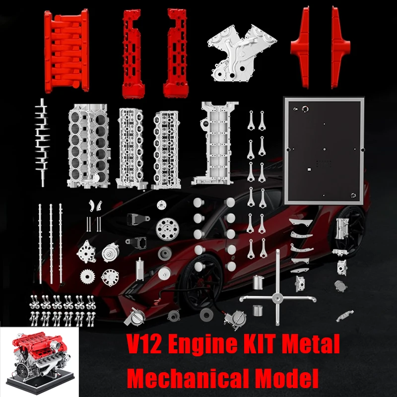 TECHING DM109 V12 Engine Model Kit Metal Mechanical Engine Model Toy 800+ Parts