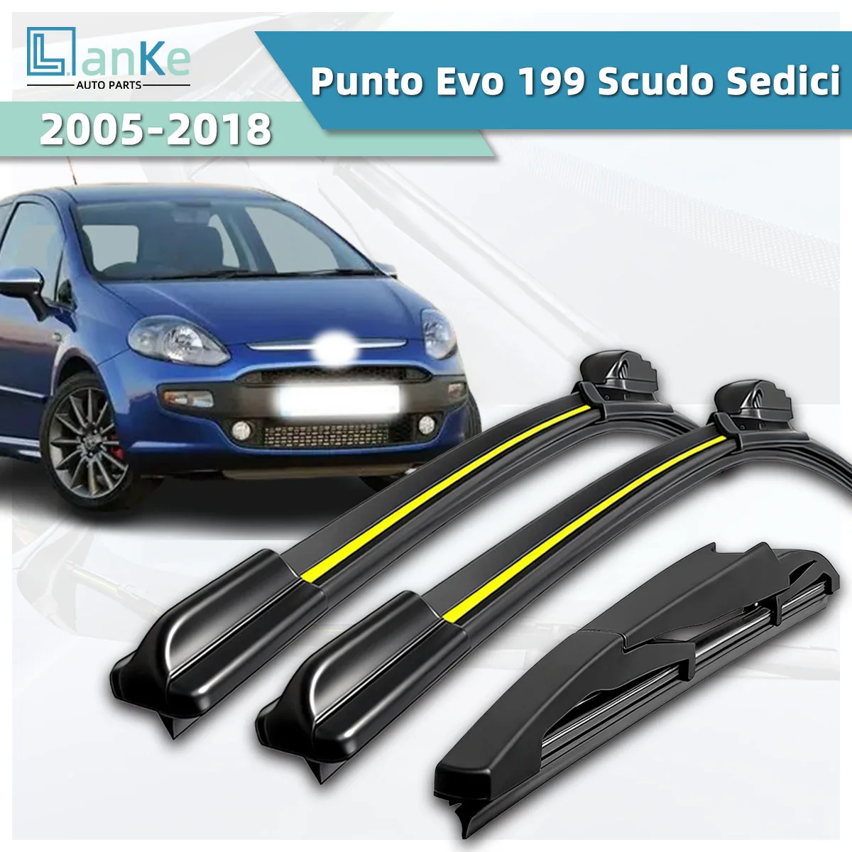 Geeignet für Fiat Punto Evo 199/Scudo/Sedici (2005-2018) Auto-Scheibenwischer aus Naturkautschuk, langlebige Frontscheibenwischer, Zwei-Wege-Wischer