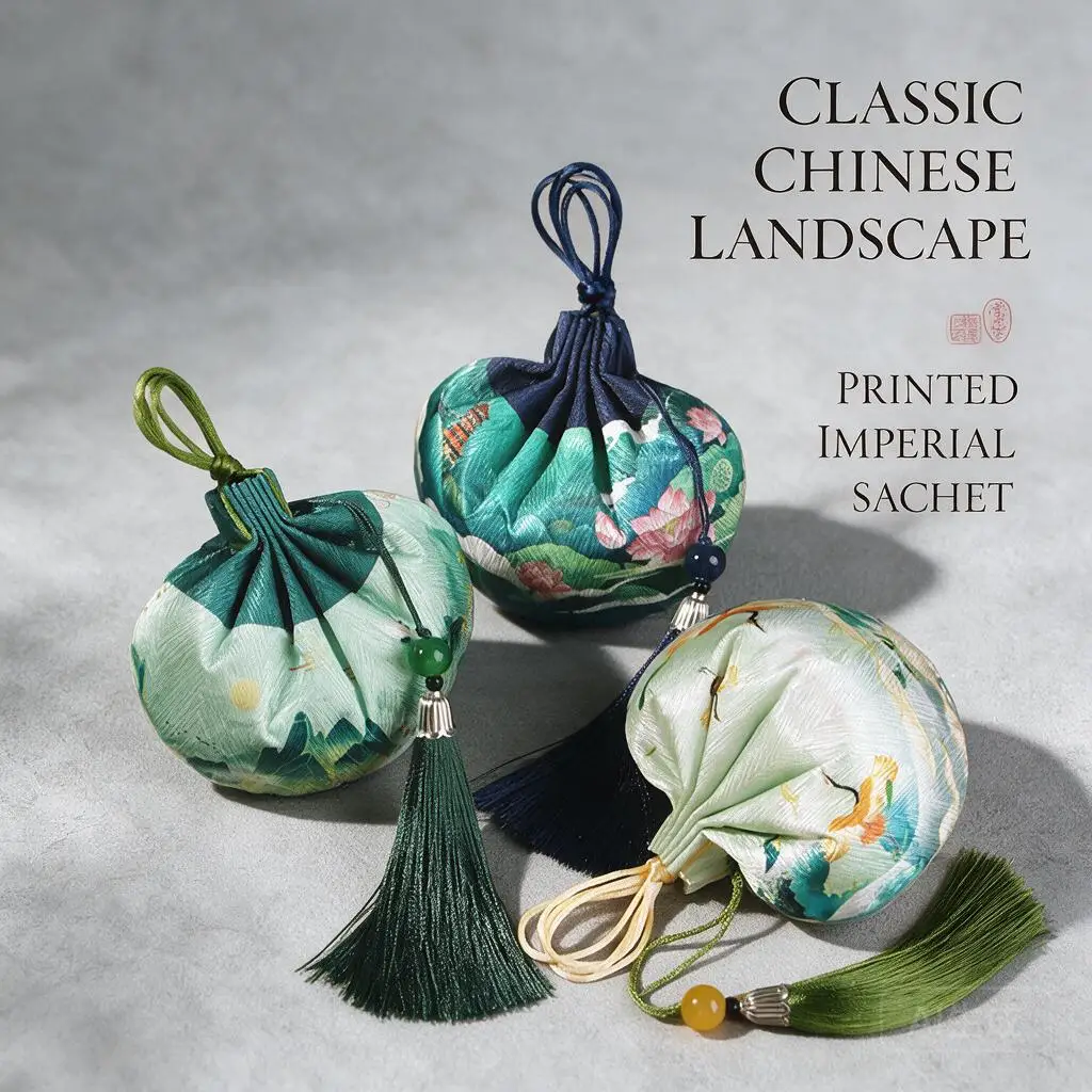 Vintage Chinese Palace Printed Empty Sachet Bag Tassel Hanfu Pendant Pouch For Mugwort Lavender Storage Multiple Colors 9x8cm