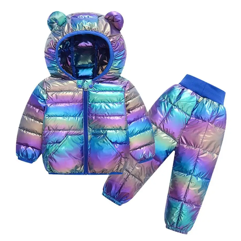 Winter 2pcs Suit Children Clothing Sets Kids Wadded Jacket Warm Faux Down Jackets+Pants Baby Girls Snowsuit Coats Boys Overcoat