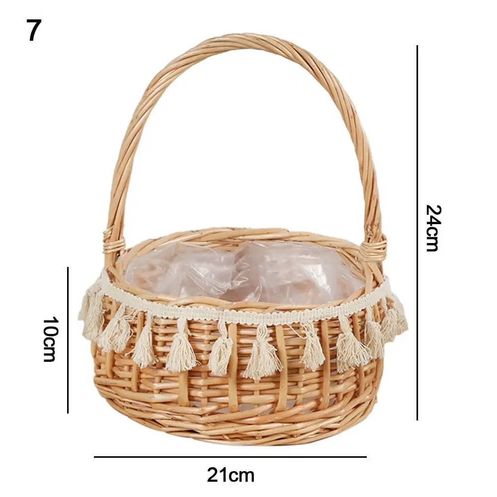 Willow Rattan Flower Girl Baskets Sturdy Woven Basket Flower Arrangement Basket Yellow Picnic Container Wicker Half Moon Baskets