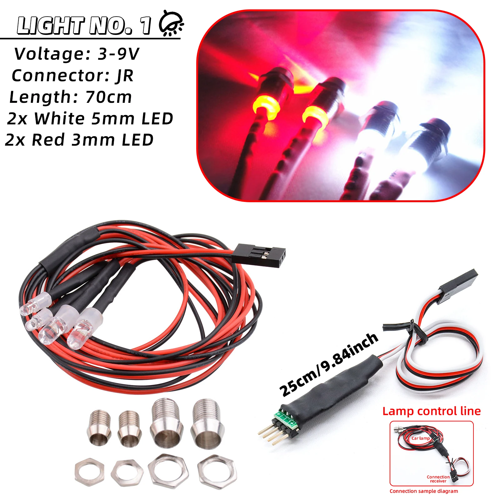 3/5mm RC Car Lamp Kit Universal LED Color Decorative Light Switch for 1/8 1/10 1/12 1/24 Axial SCX10 Trx4 Tamiya Crawler Truck