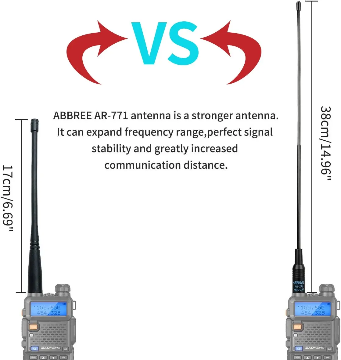 ABBREE AR 771 SMA 암 안테나, 듀얼 밴드, Baofeng UV 5R S9PLUS UV 13 21Pro Quansheng UV K5 워키토키 NA771, 144 MHz, 430MHz