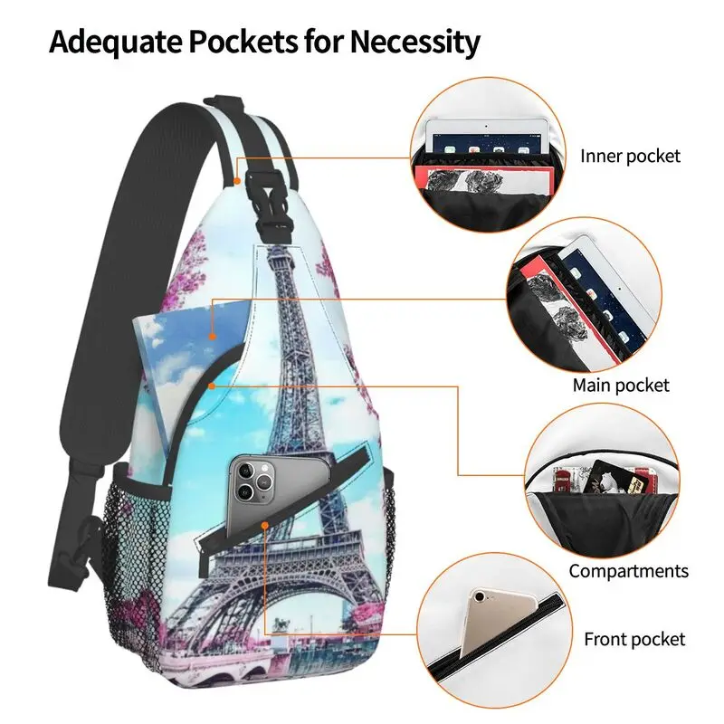 Casual Eiffel Tower Floral Sling Bag for Travel Hiking Men Chest Crossbody Backpack Shoulder Daypack