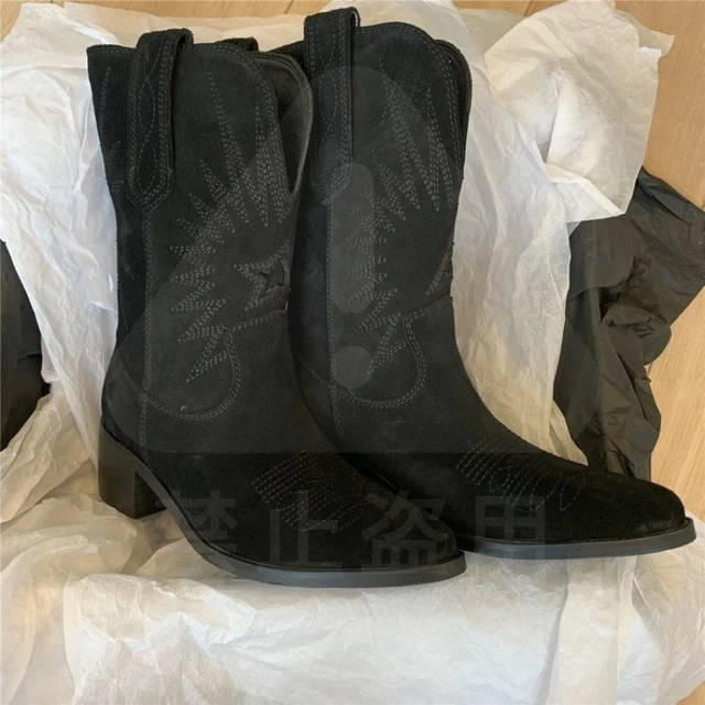 Nuevas Botas Cortas de Moda para Mujer, Botas Vaqueras Occidentales con Punta Puntiaguda, Zapatos Casuales Bordados, Zapatos de Diseñador, Botas Mujer