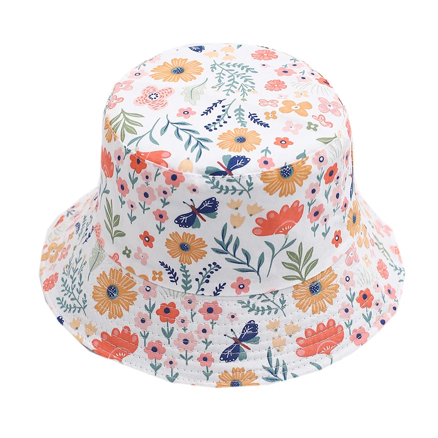 2024 Summer Baby Sun Hat Boy Girl Cartoon Print Cotton UV Protection Cute Cap Infant Children Panama Beach Kids Bucket Hat