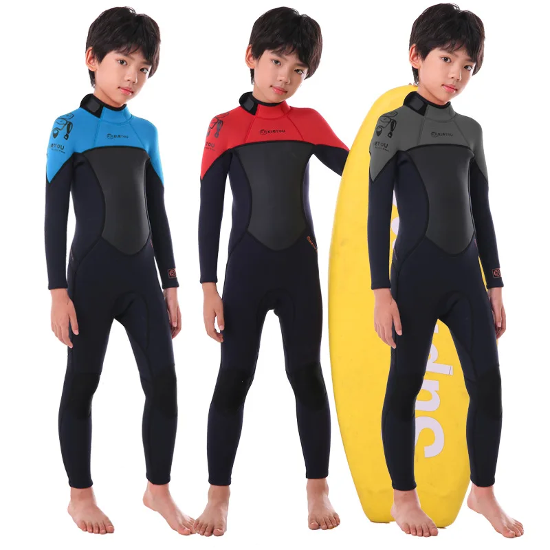 Underwater Free Diving Suit Long Sleeves Girls Swimsuit Boys Neoprene Surf Wetsuit 2.5mmScuba Swimwear Children Bathing Set