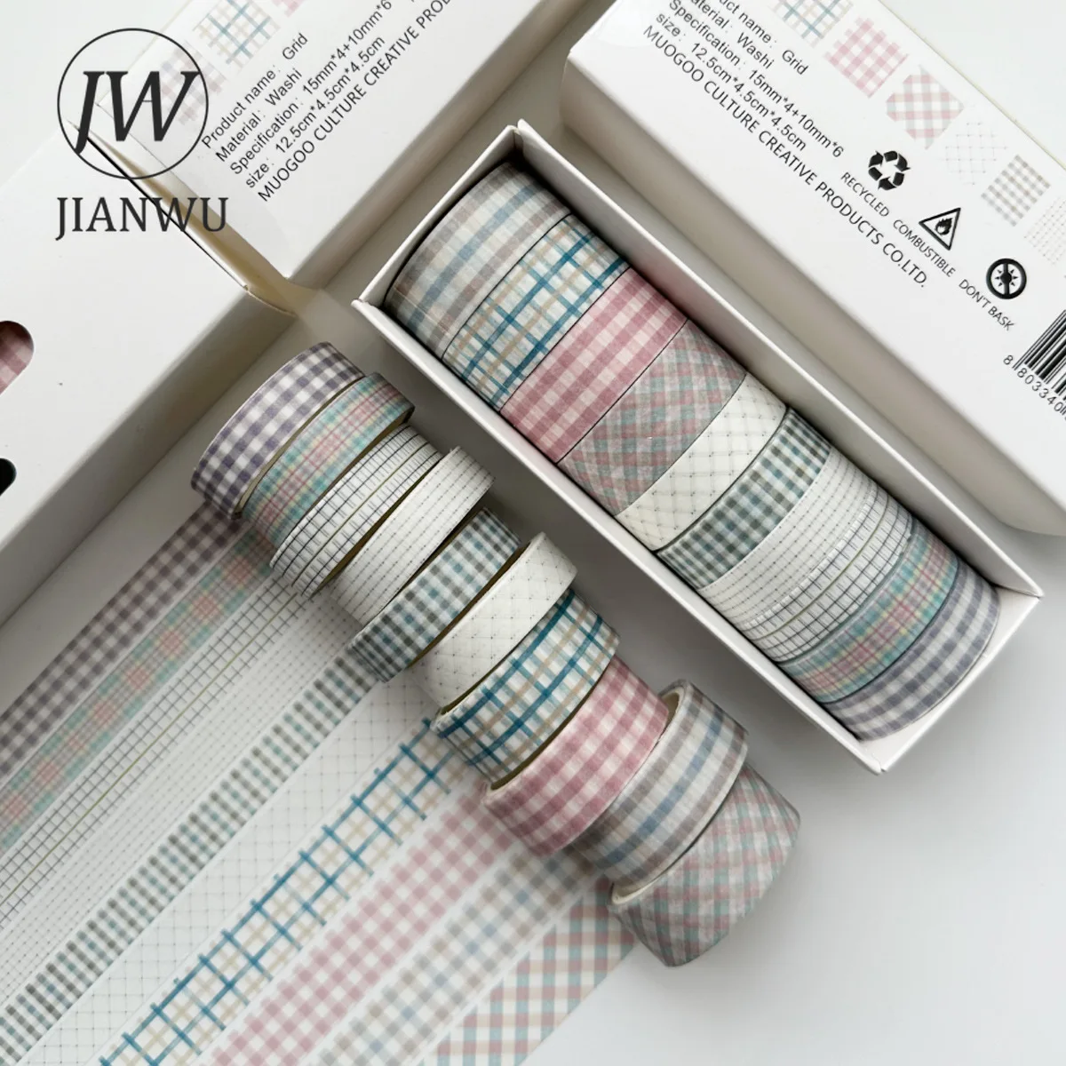 JIANWU 10 rotoli/set Vintage Grid Material Decor Washi Tape Set creativo DIY Journal Collage Scrapbooking cancelleria