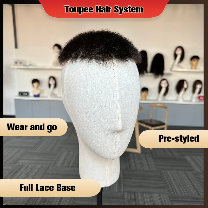 Short Hair PreStyled Toupee For Men Cut Full Lace Base Human Hair System Fashion Unit Wig For Men Male Hair Prosthesis Men\'s Wig