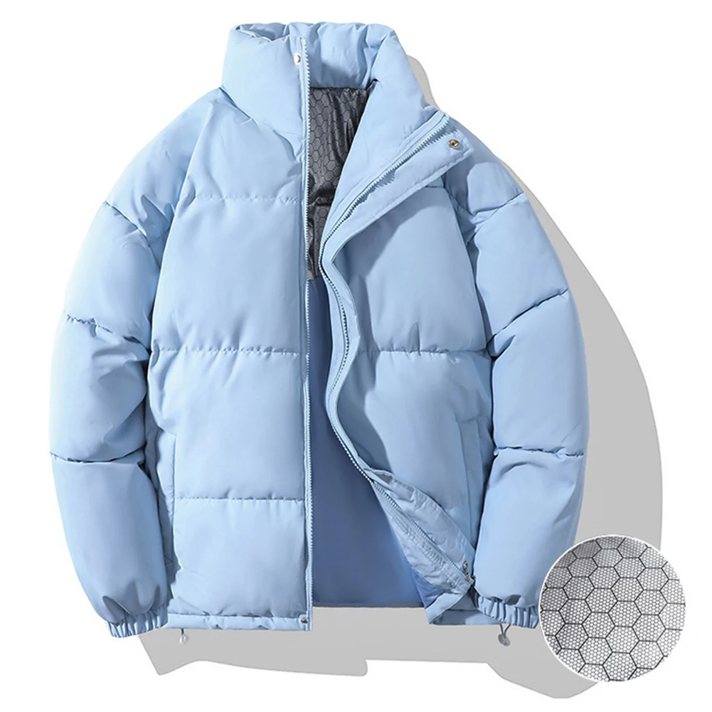 Thick Casual Parkas for Couples Solid Color Warm Jacket with Stand Collar Designed for Men and Women Daily Outerwear