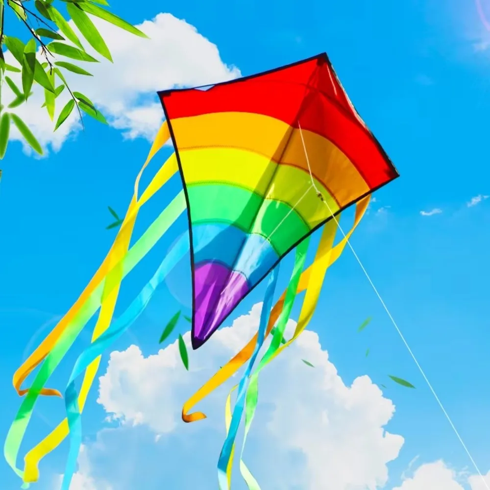Easy To Fly Colorful Rainbow Kite with Multiple Tails 80 Meter Kite Line Beach Diamond Kite Gift Ripstop Children's Kite