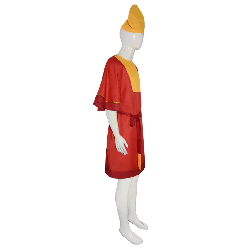 Anime Emperor Kuzco Cosplay Costume King red Jumpsuit Yellow Hat Belt Outfits with Men Halloween Fancy Uniform