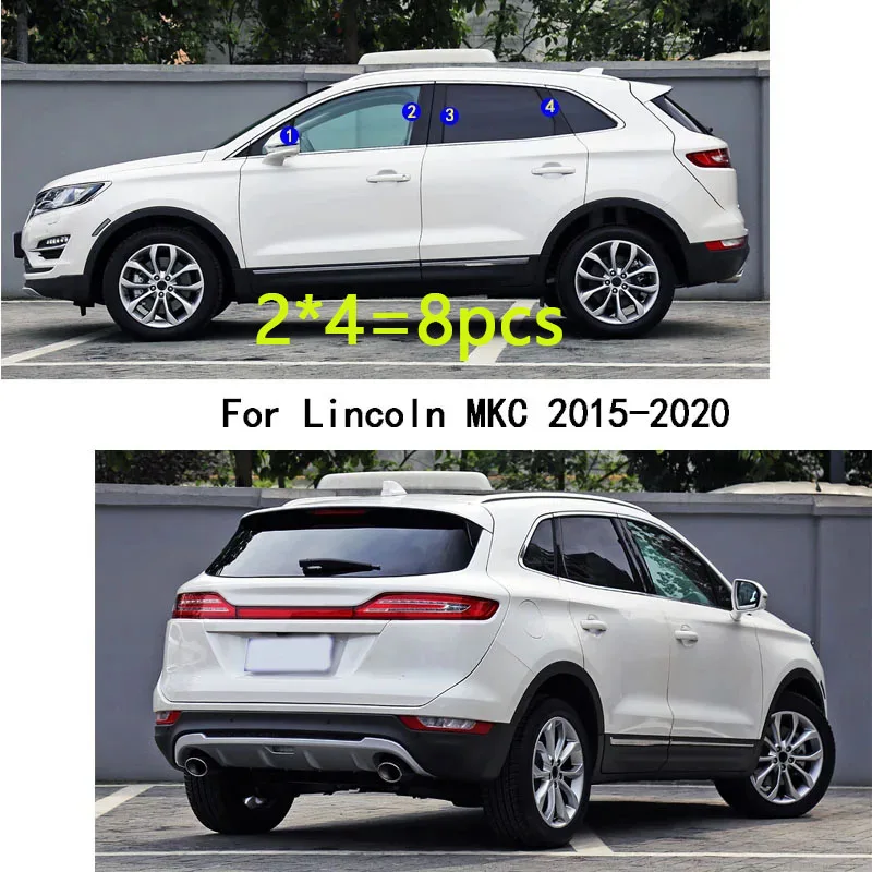 For Lincoln MKC 2015-2020 Car PC Material Pillar Post Cover Door Trim Window Piano Black Molding Sticker Plate