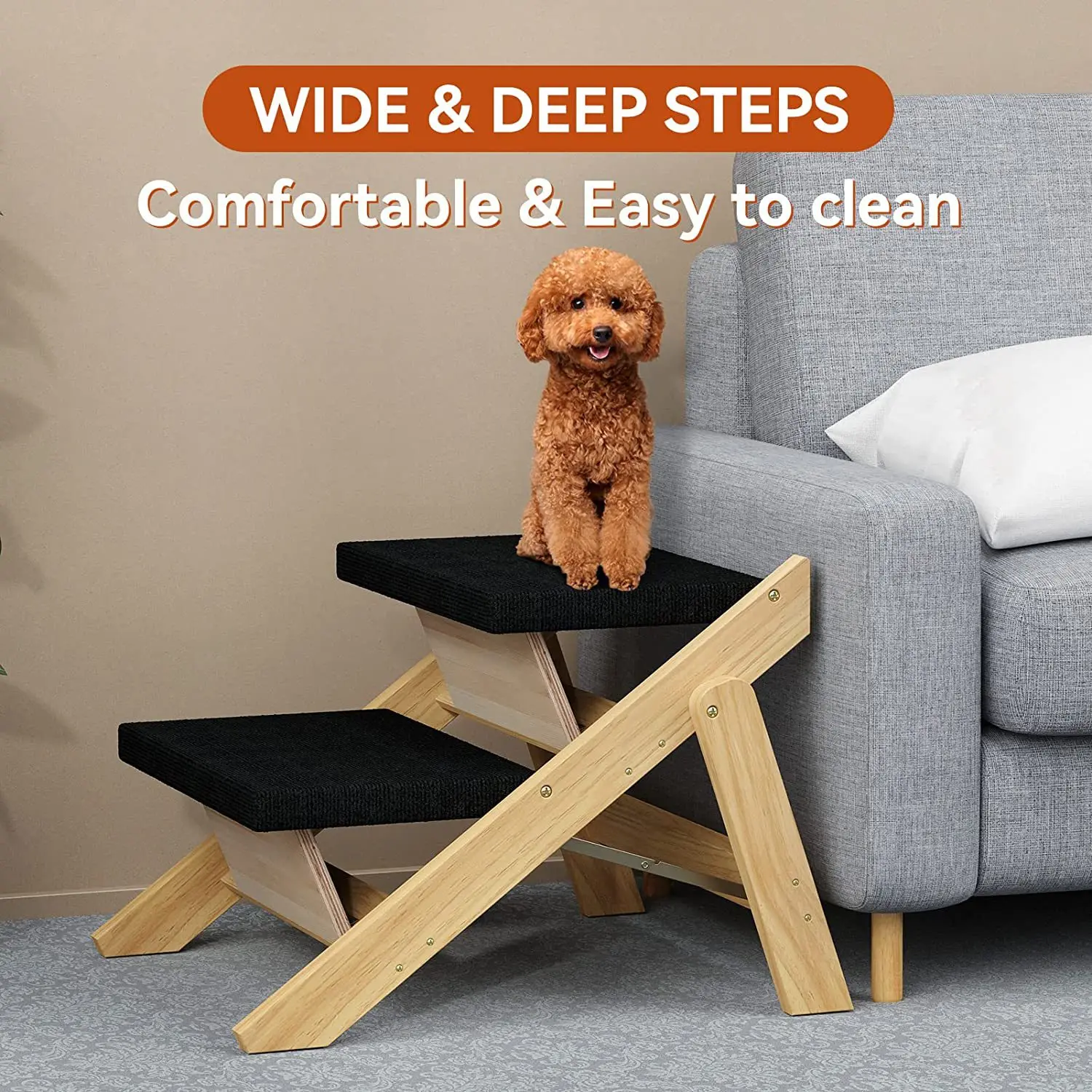 Pin Dog Climbing Ramp Pet Ladder Ladder 2-in-1 Wooden Foldable Pet Stairs Suitable for Dogs and Cats