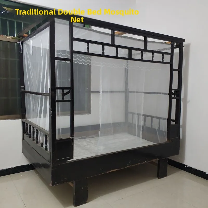 

Традиционная утолщенная москитная сетка для двуспальной кровати, дышащая, нейлоновая, с верхней стойкой, деревянным каркасом, напольная.