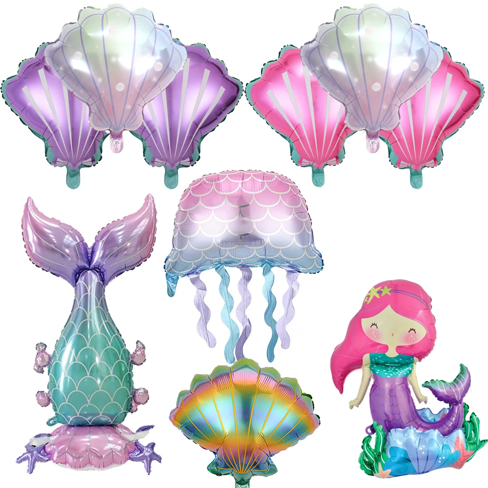 Large Mermaid Tail Standing Balloon Foil Jellyfish Little Mermaid Birthday Decorations Under the Sea Party Baby Shower Supplies