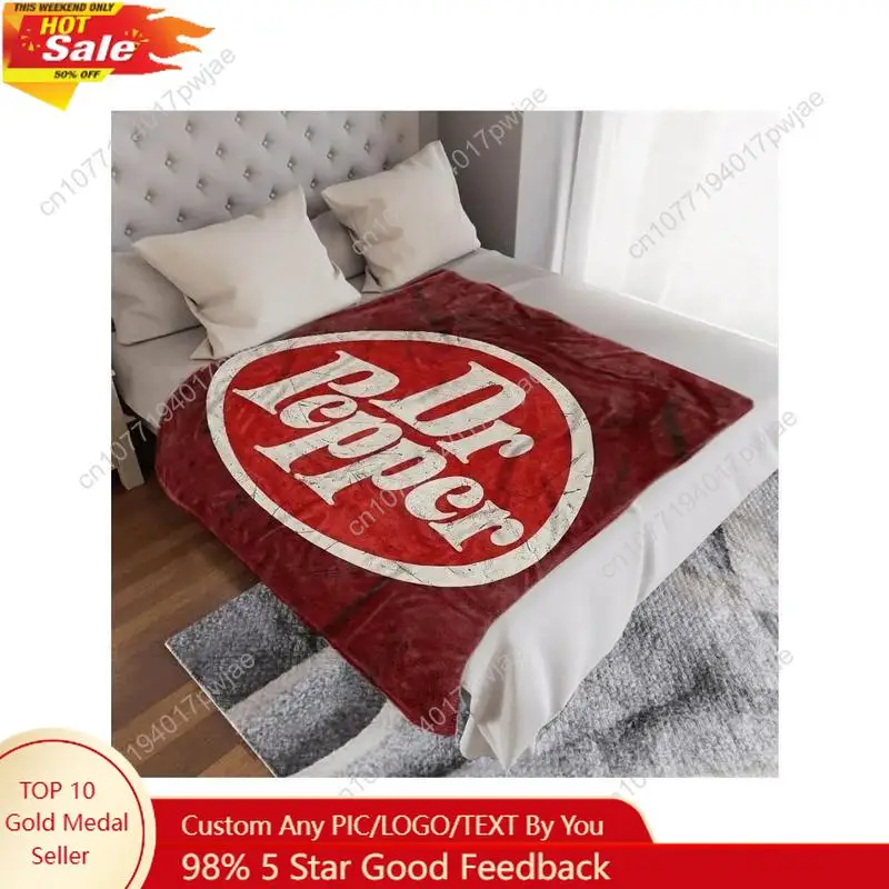 

Vintage Soft & Warm Flannel Throw Blanket - Cozy Nap Blanket With Unique Dr. Pepper Print Custom Blankets