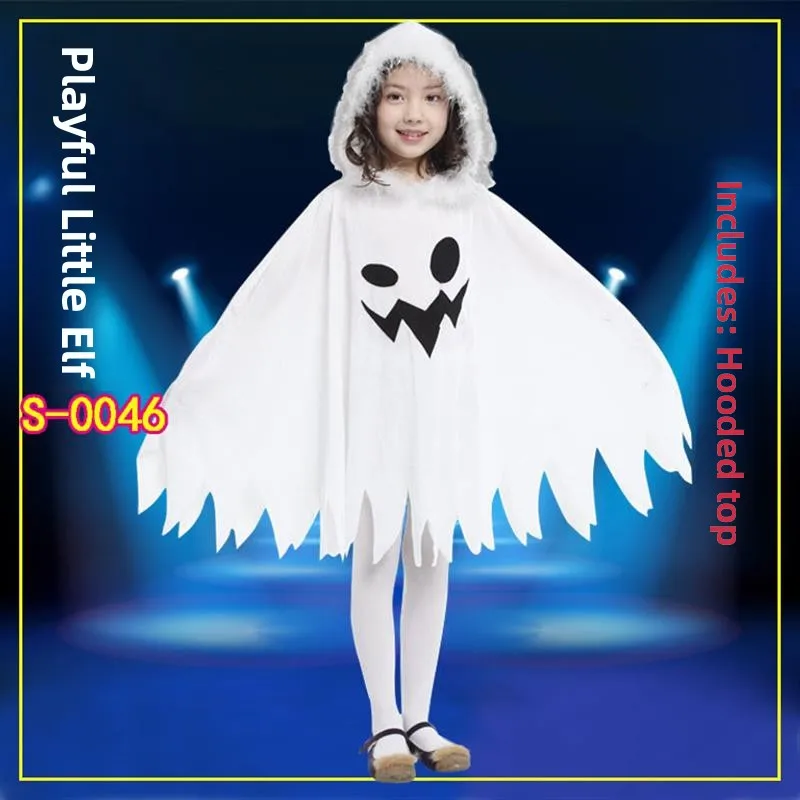 

White Ghost Costume Cloak Halloween Makeup Party Performance Outfit Elf Costume Children's Ghost Clothing Stage Performance