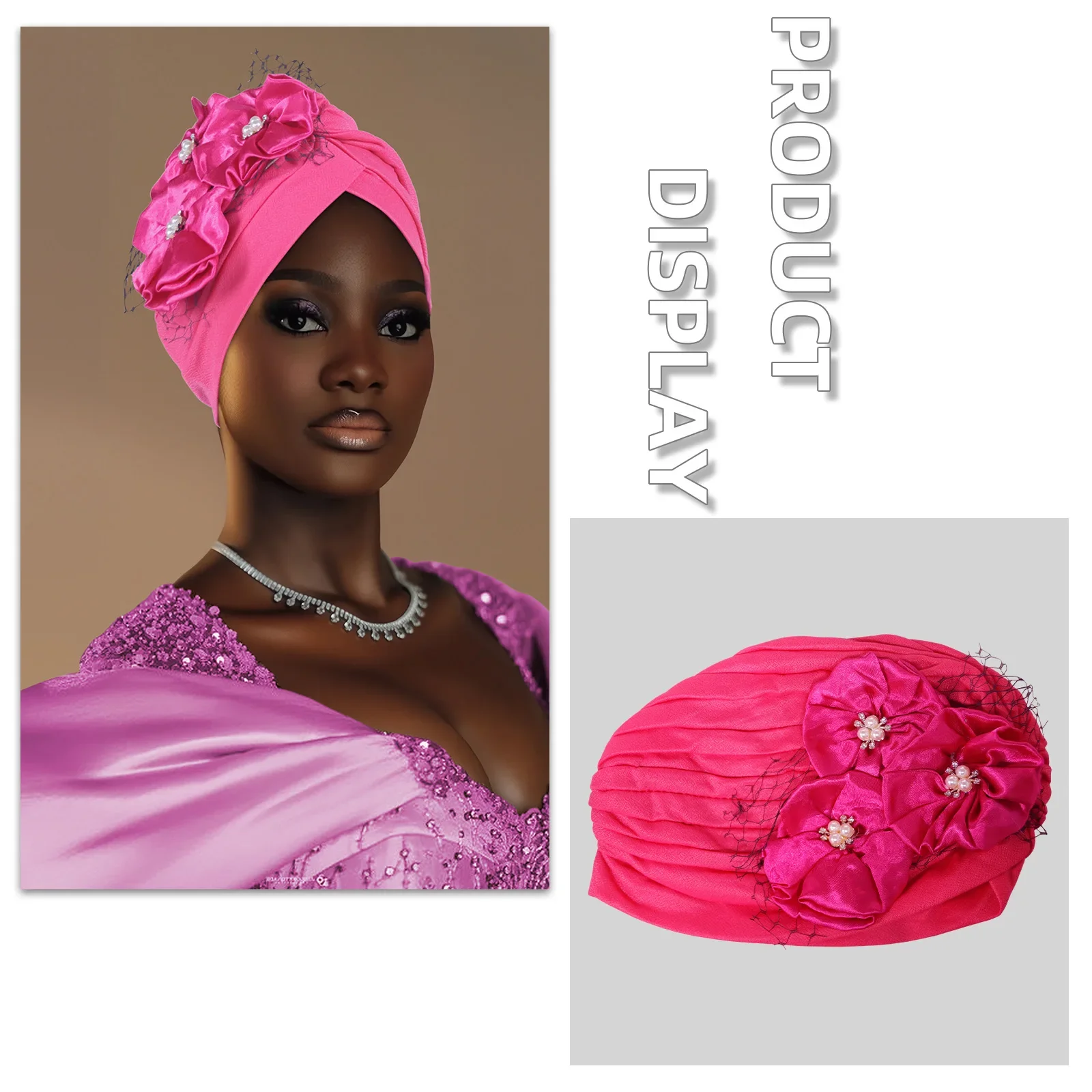 

Nigeria Wedding Party Headwear Flower Turban Cap for Women Muslim Hijab Headscarf African Geles Headties Bonnet Head Wrap Hat