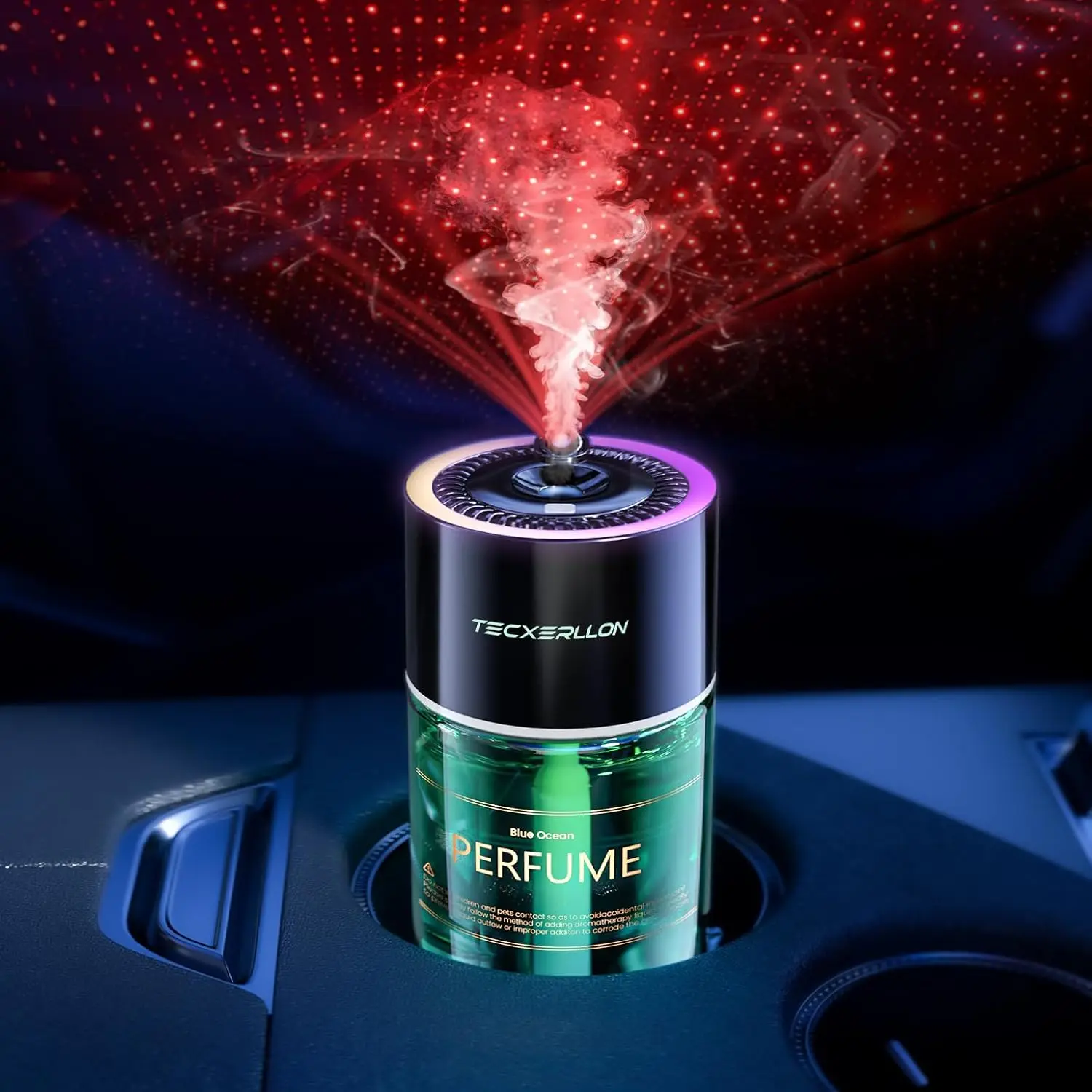 Smart Car Air Freshener, Car Diffuser With Star Light & 120ml Perfume, 4 Scent Modes, Auto On/Off, Rechargeable
