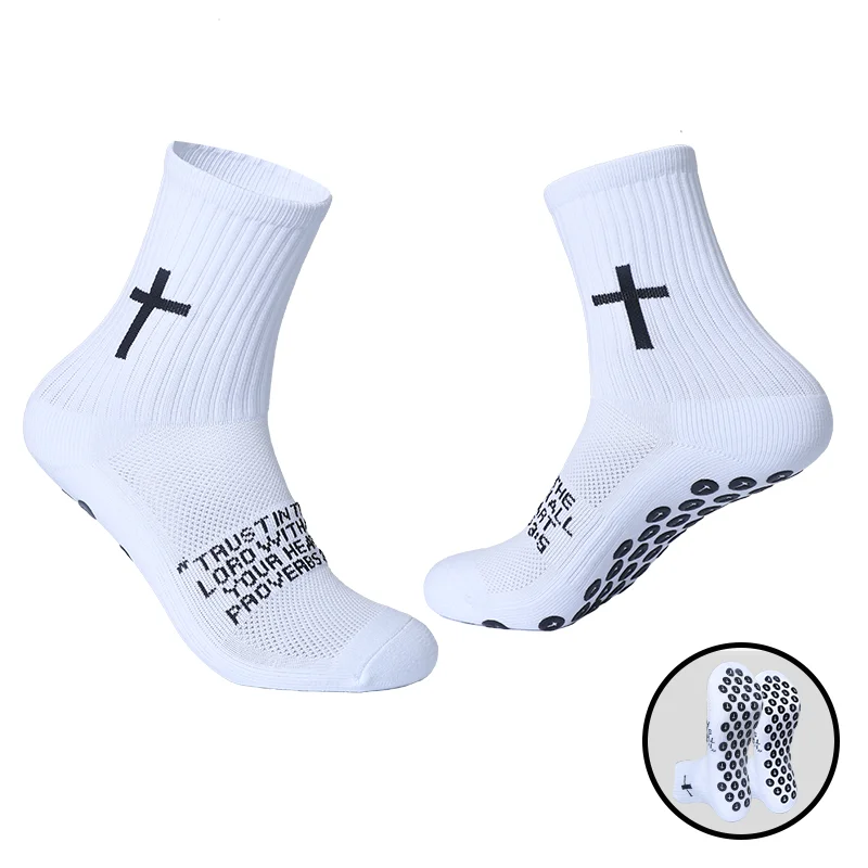 4 Pairs Christian Socks Prayer Socks Jesus Socks, Cross Grip Soccer Socks - Anti-Slip Grips Sports Sock with Bible