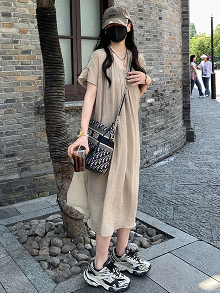 

Летняя повседневная женская юбка трапециевидной формы размера плюс V-Ne длиной до колена Dr Beach Vaion Loose ort Sve Pure Color