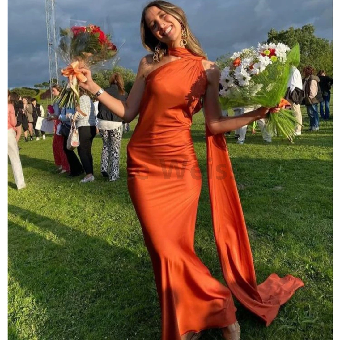 

One Shoulder Satin Mermaid Evening Dress Elegant Prom Gown for Women Customize