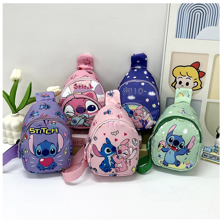 Borsa a tracolla Anime Stitch Borsa portaoggetti per accessori da viaggio Disney Borsa a tracolla con decorazione simpatico cartone animato per compleanno di ragazze dei ragazzi