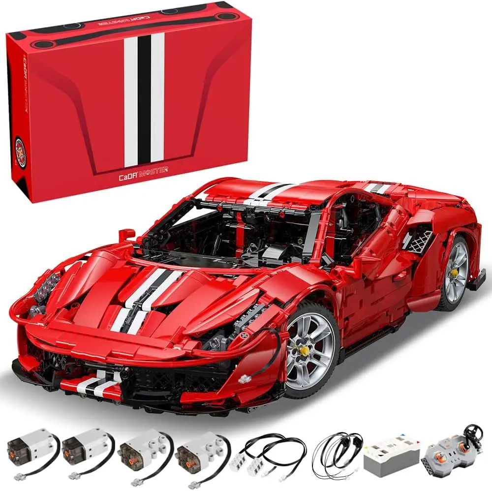 CaDA Master C61042W Super Car Building Kit, MOC Remote Control Car, 1:8 RC Collectible Scale Model Technique Car Blocks Set for