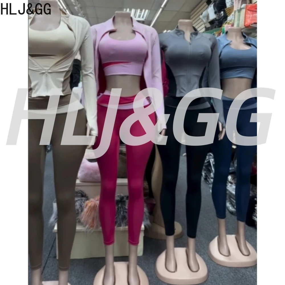 

HLJ&GG Fashion High Quality Patchwork Sporty 3 Piece Sets Women Zipper Long Sleeve Coat + Vest + Legging Pants Outfit Tracksuits
