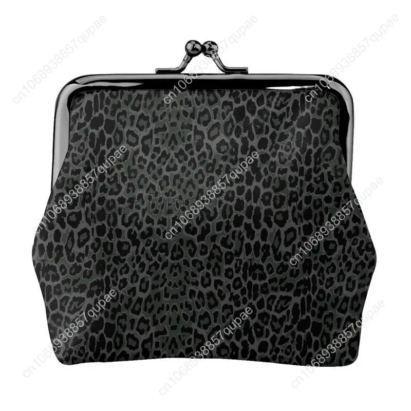 สีดําเสือดาวพิมพ์หนังกระเป๋าเหรียญขนาดเล็ก Kiss-Lock เปลี่ยนกระเป๋า Clasp ปิดหัวเข็มขัดกระเป๋าสตางค์สําหรับผู้หญิงของขวัญ