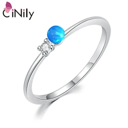 CiNily Created Blue Opal Rings with Cubic Zirconia Silver Plated Cute Finger Rings Fashion Jewelry for Women Girls Size 6