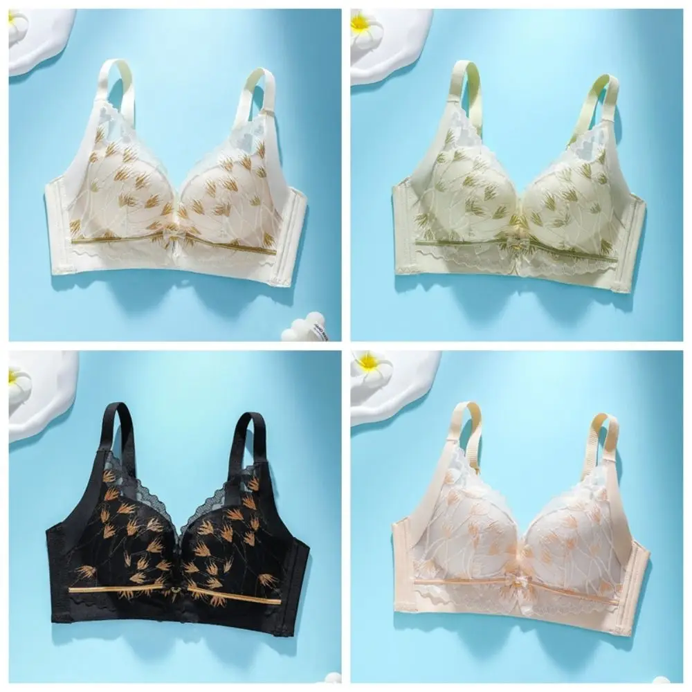 

Sweet Mesh Flower Lace Deep V Bra Shockproof Wireless Underwear for Women Anti-sagging Push Up Seamless Bra Gifts