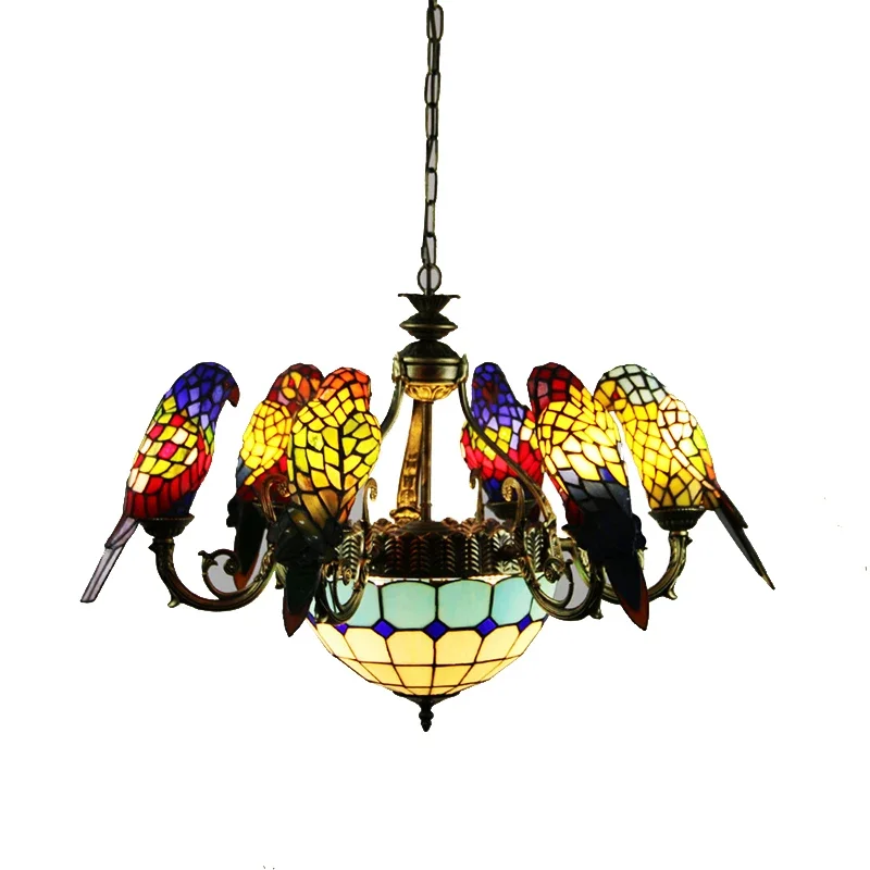 Oufuna Tiffany Parrot Chandelier LED Vintage Creative Color Glass lampada a sospensione Decor per la casa soggiorno camera da letto Hotel