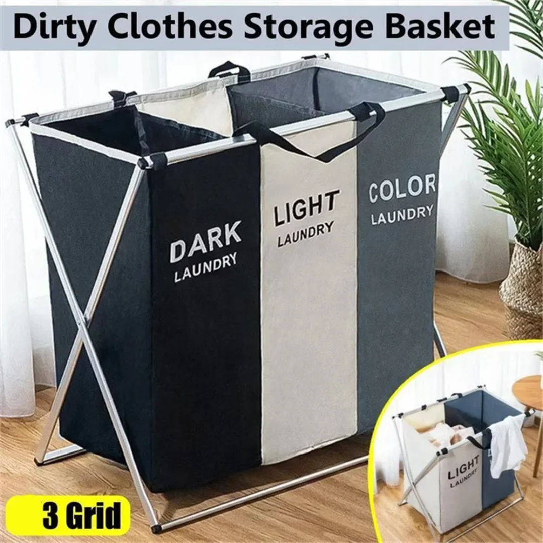 

1-3Grids Laundry Basket Foldable Dirty Clothes Organizer Bathroom Waterproof Storage Basket Large Laundry Hamper Two Size New