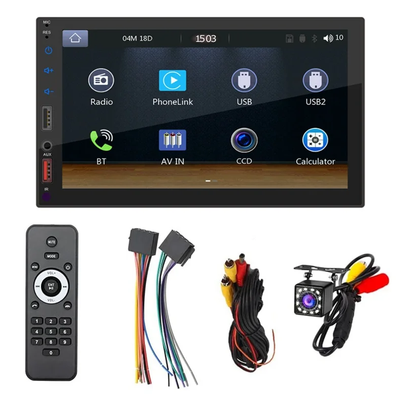 7 Inch Double Din Car Stereo CarPlay Android Auto Mirror-Link, Multimedia Touchscreen Player Bluetooth Radio Camera USB